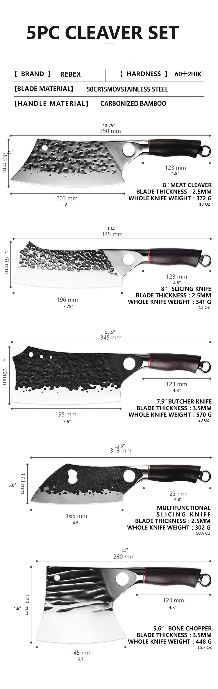 5pc cleaver set REBEX